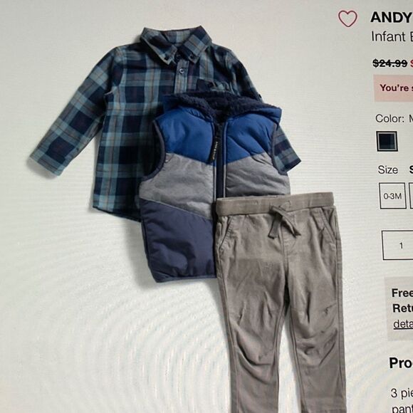 Andy and Evan infant boys 2pc Hooded Puffer Vest Shirt and Pants set 9-12M - Picture 16 of 16